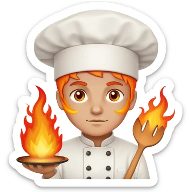 chef with blazing fire eyes, wearing chef hat sticker