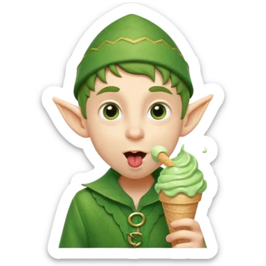 
A young elf boy in leafy clothes licking a triple-scoop ice cream with wide eyes.
baby elf with strawberry ice cream




 sticker
