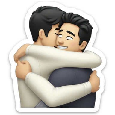 Gay hug between two white men with black hair sticker