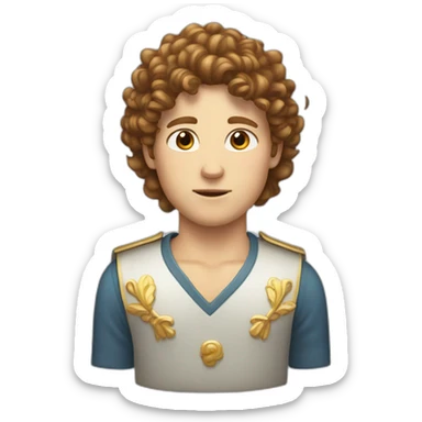 white boy with curly brown haired mullet with a crown on his head sticker