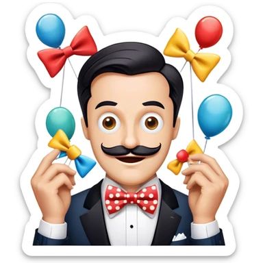 Icon for Comedy Movie: A vintage movie poster-style design with humorous elements like an oversized bow tie and funny props. Include exaggerated expressions, silly antics, and bright colors. The background should be playful and lively with a retro, cheerful cinematic vibe. Transparent background. sticker