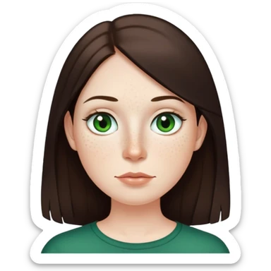 Me with white freckled skin with dark long brown straight hair , green eyes, thin top lip big bottom lip mole on the right side of my chin  sticker