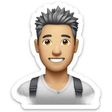 chinese man 40yo with spiky short black hair smile, smart buttoned shirt sticker