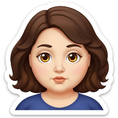 Mulher gordinha com olhos amendoados finos na cor castanhos médios e cabelos médios ondulados castanho escuro. Um pouco bochechuda sticker