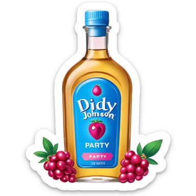 bottle of oil blue top pink outside with logo that says Diddy Party oil Johnson and Johnson  brand with a smiling berry on top sticker