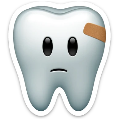 Cute tooth character with a sad face, small bandage on the side, cracked top corner sticker