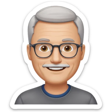 54 year old man, short shaved grey hair, full short shaved beard stuble, glasses sticker
