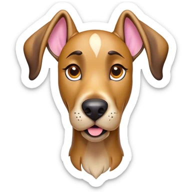 Cinematic Comical Fawn Great Dane Portrait Emoji, Head tilted dramatically with an exaggeratedly amused expression, featuring a sleek fawn Fur, wide, expressive amber eyes filled with playful disbelief, Simplified yet hilariously expressive features, highly detailed, glowing with a slightly sassy glow, high shine, dramatic yet playful, stylized with an air of cheeky mischief, bright and endearing, soft glowing outline, capturing the essence of a spirited and over-the-top guardian, so meme-worthy it feels like it could side-eye its way into internet fame instantly! sticker