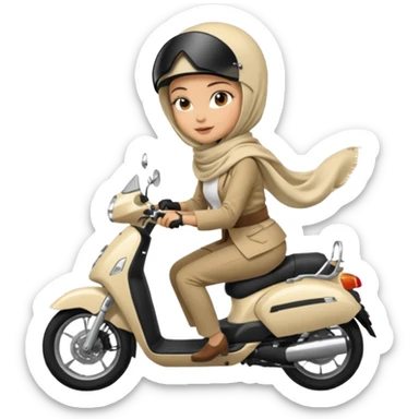 A woman wearing a cream colored pashmina hijab riding a motorbike pcx sticker