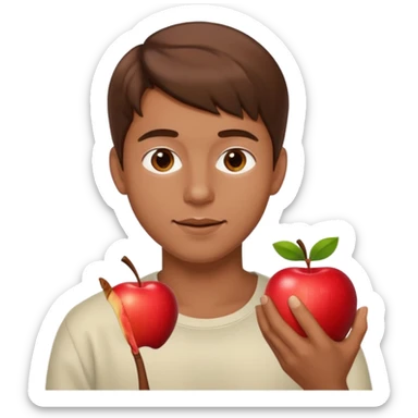 I want you to create an emoji of a SPANISH sergeant,  He should be a young guy with brown hair, brown eyes, his skin color like he’s tan and he’s eating an apple  sticker