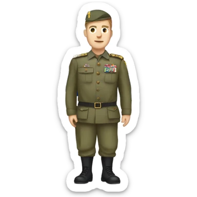 White man in army uniform holding a flag of Serbia sticker