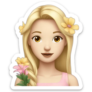 young pretty blond woman with pale skin and flowers  sticker