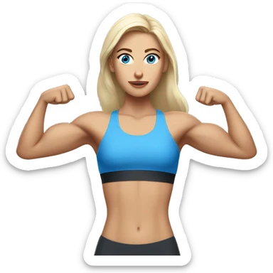 White Beautiful women with blue eyes wearing sports bra showing her muscles sticker