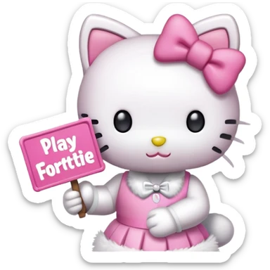 hello kitty holding a sign that says play fortnite with me  sticker