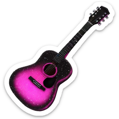 Realistic neon pink to black acoustic guitar with sparkly shiny glitter and diamonds on it. sticker