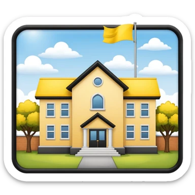 magic school, with a flag, flag on a roof, yellow flag, white school sticker