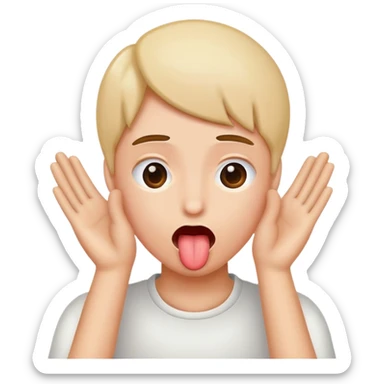 Sticking out tongue hands near head  sticker