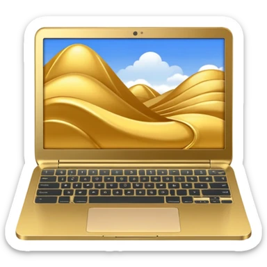 Golden Chromebook with a Touchpad and the Google app open on the screen. sticker