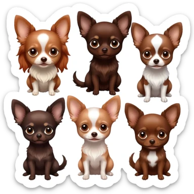 Girl with natural red hair, chocolate Chihuahua longhair, black Chihuahua with lop ears, beige brown black Chihuahua, chocolate Merle Chihuahua with one prick ear, one lop ear sticker