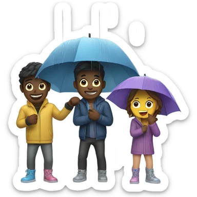 4 friends playing in the rain sticker
