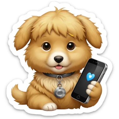 puppy with phone sticker