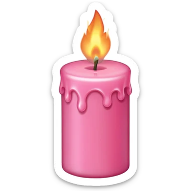 Draw a pink candle with a flame on it at an angle of 15 degrees from the horizontal. sticker