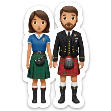 scottish man with stubble in kilt with brunette wife sticker