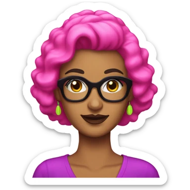 Tanned woman with black hair dressed in 1980s neon hair, makeup, and attire  sticker