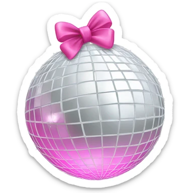 white disco ball with a pink bow on the top side  sticker