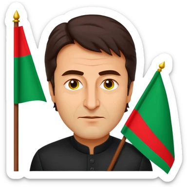 Imran Khan, emoji-style portrait:
- ⚡ recognizable face
- 🎯 holding green‑and‑red PTI flag
- Bold lines, flat vibrant colors
- Square 512×512 px, transparent background
- Expression: determined, charismatic, proud
- Minimal, clean style sticker