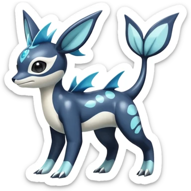 Black and white smooth glossy soft hot Meloetta-Dialga-Orca-Vaporeon-Umbreon-Pokémon-Fakémon-fusion-hybrid-creature (full body), 4-legged,  sticker