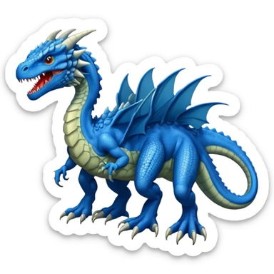 blue hydra, strong reptilian body, like a dinosaure, not like a snake, dragon characteristics,  with 3 heads rising from its neck sticker