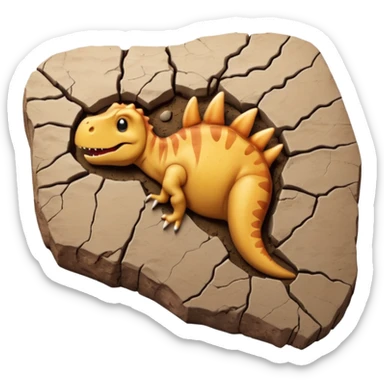 3D render of Dino Footprint, embedded in a chunk of rough sedimentary rock, cracked stone texture, ancient fossil aesthetic, deep indentation in dried brown mud, matte dry finish, Apple emoji style, isolated on white background --v 6.0 sticker