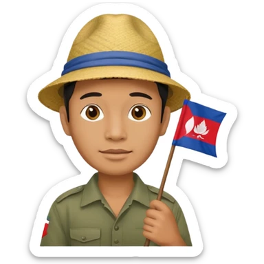 Cambodian man Tourist Guide with small flag in hand sticker