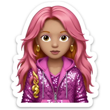 Ice Spice, Rapper (b.2000) with long ginger hair, pink sequin outfit sticker