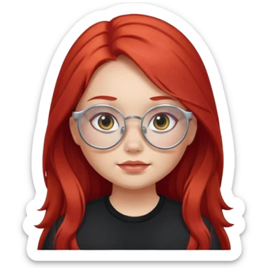 girl with chubby cheeks, long red hair, and silver glasses. Black clothes sticker