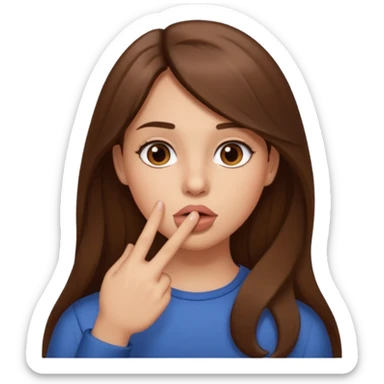 Emoji Fille cheveux long et brun yeux brun avec un doigt dans la bouche comme le truc baka sticker