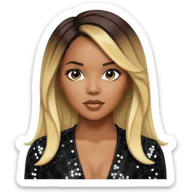 LeToya Luckett with long dark brown hair blonde hair, black sequin outfit sticker