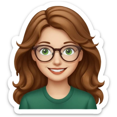 long wavy light brown hair woman with green eyes and glasses smiling sticker