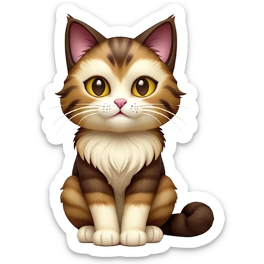 cinematic-[showshoe cat]-realistic-full-body-sitting-emoji,-tail-curled-playfully-around-its-paws,-head-tilted-dramatically,-fluffy-[brown mask]-fur,-simplified-yet-realistic-focused-features,-highly-detailed,-glowing-with-an-almost-sarcastic-glow sticker
