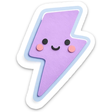 adorable pastel lavender lightning bolt with soft glow and shy face, no arms or legs, full body, kawaii style sticker