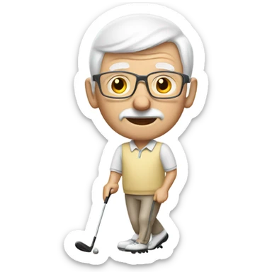 Elderly white male no mustache and no cane playing golf sticker
