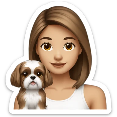 girl with a small brown and white shih tzu dog sticker