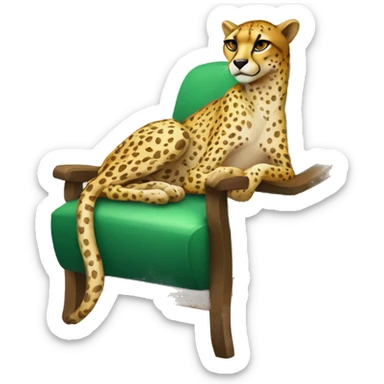 humanoid cheetah resting on a chair wearing a cucumber mask sticker