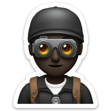 man with black skin and camera head sticker