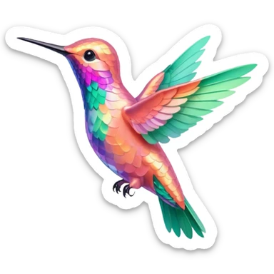 peach pink and mint humming bird, verywarm colours  sticker