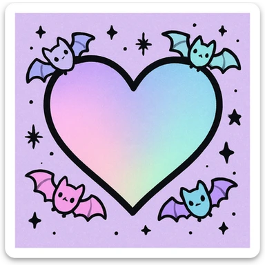 pastel goth heart with pastel bats and black stars sticker