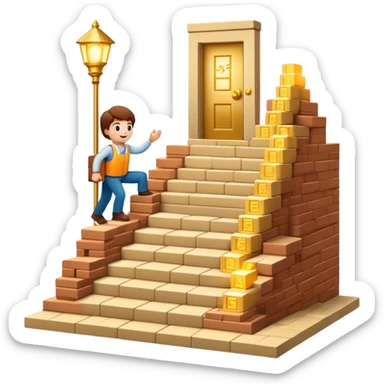 represents the habit formation process with a person stacking bricks to build a staircase, a signpost labeled "Cue → Action → Reward", and a glowing golden door at the top symbolizing success and transformation. Let me know if you need any tweaks! 🚀 sticker