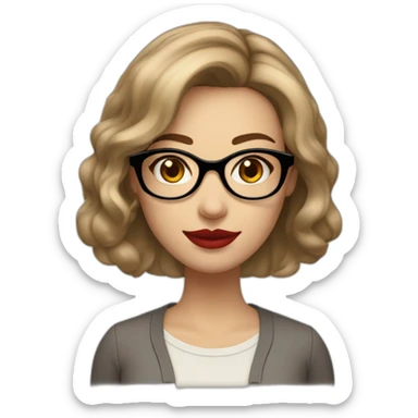 face of a 25 year old caucasic woman with short dark “the bob” hair, bright red lipstick, eyeliner, and square light brown glasses sticker