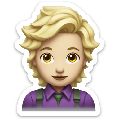 Cute, blonde joker  with arms crossed with construction capacity sticker